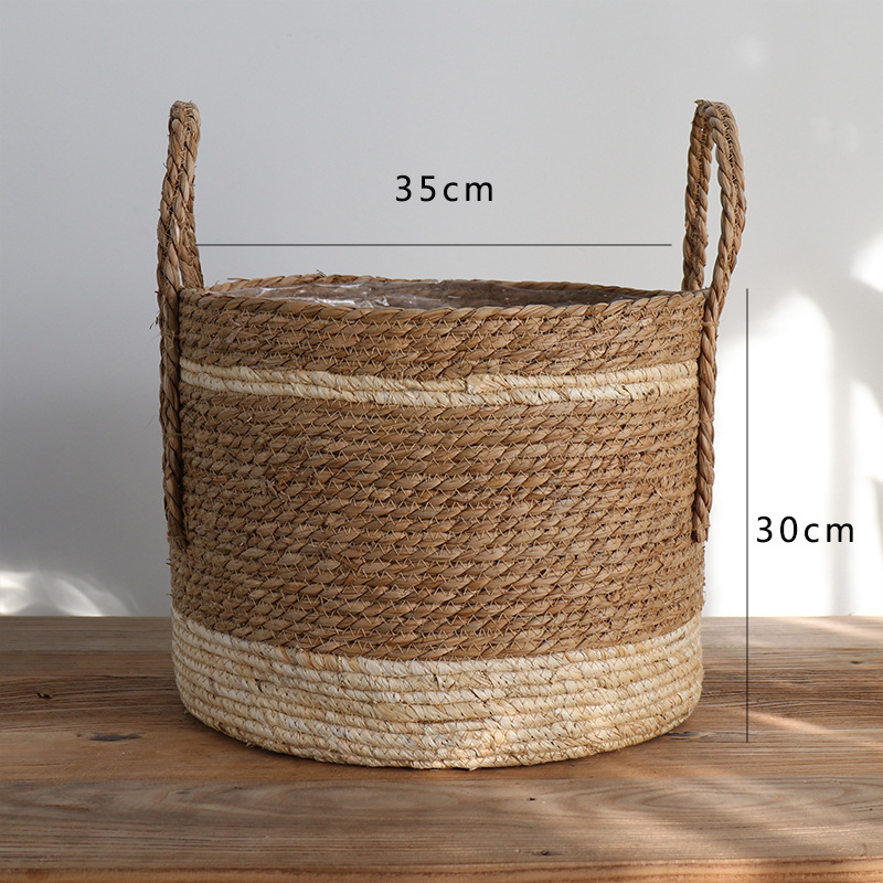 Set nordic împletit din ratan pentru ghivece cu suport la podea, decor interior de lux
