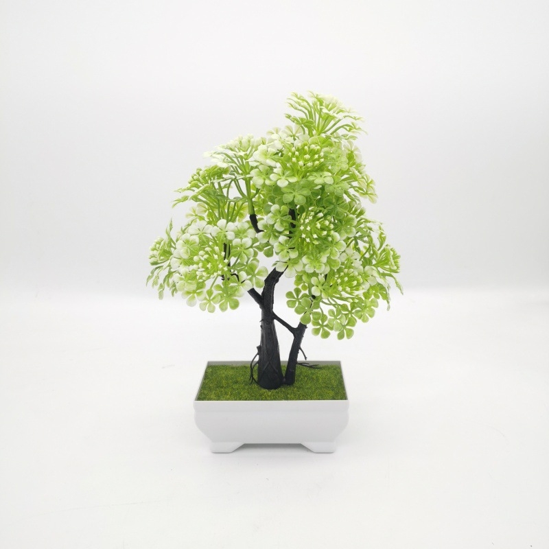 Plantă artificială verde pentru birou, bonsai de cireș din plastic în vază, decor fără întreținere