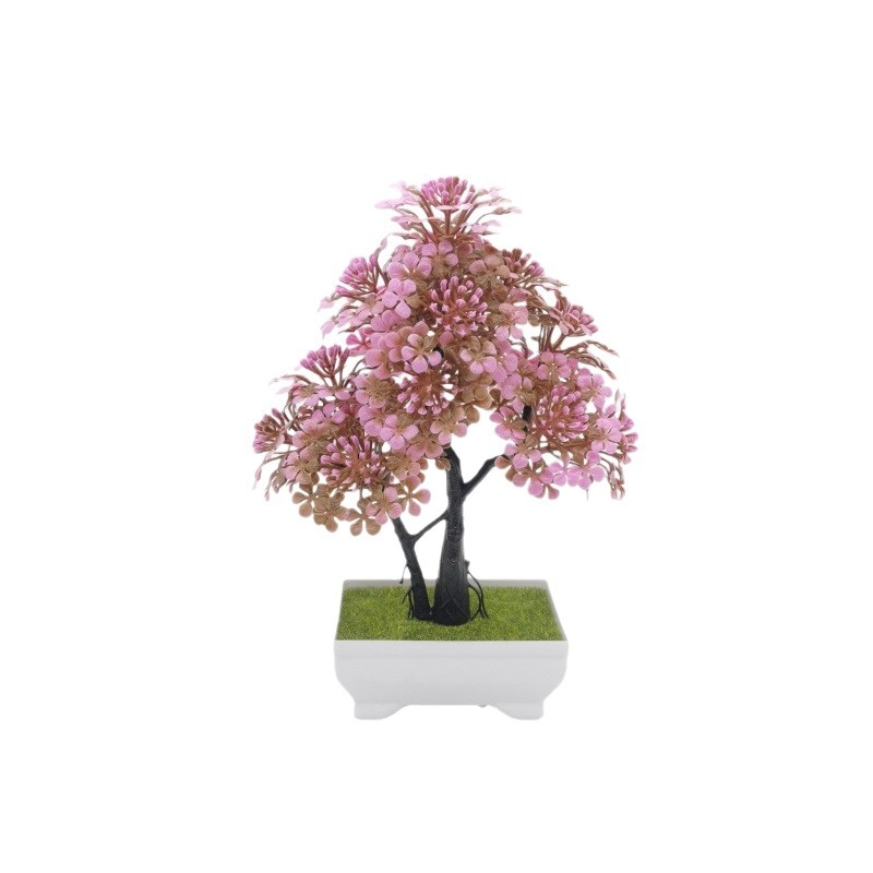 Plantă artificială verde pentru birou, bonsai de cireș din plastic în vază, decor fără întreținere