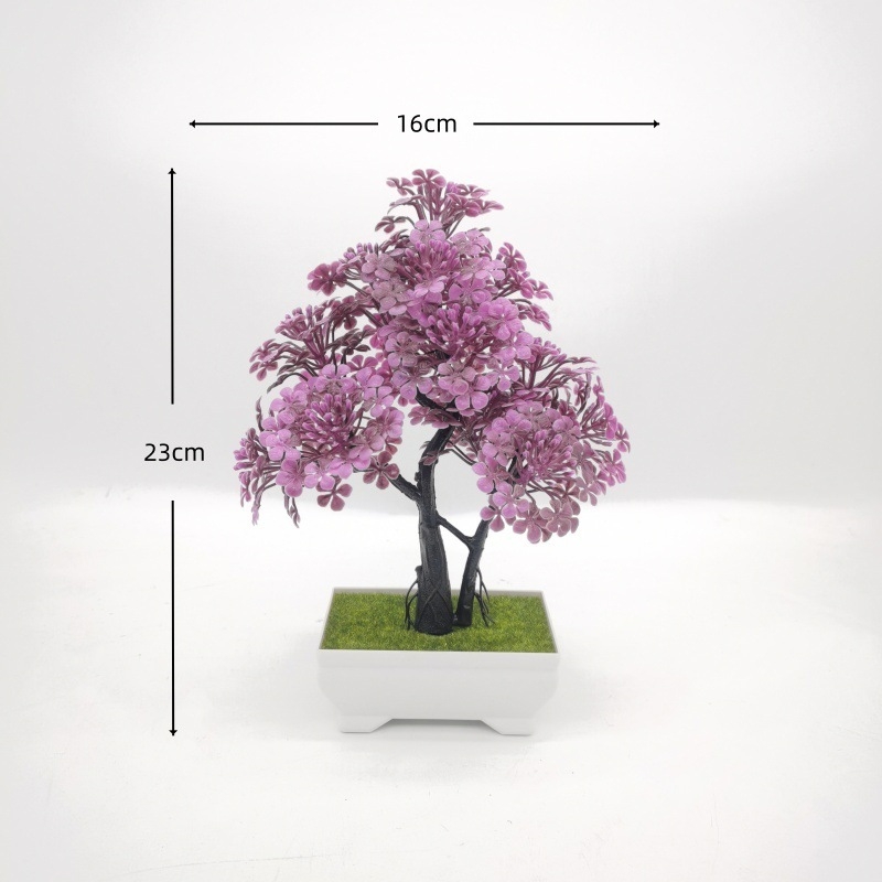 Plantă artificială verde pentru birou, bonsai de cireș din plastic în vază, decor fără întreținere
