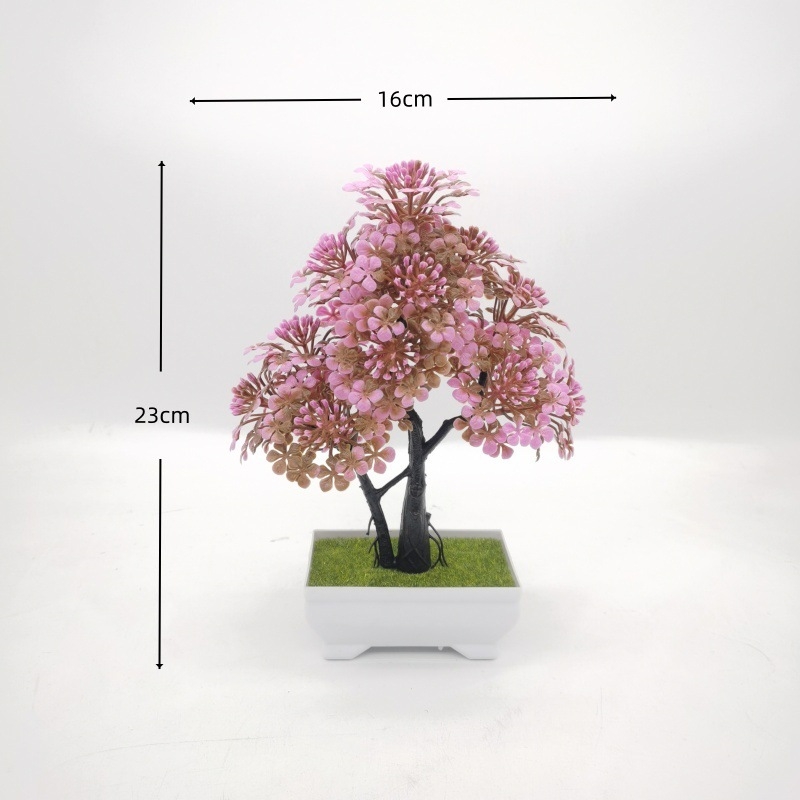 Plantă artificială verde pentru birou, bonsai de cireș din plastic în vază, decor fără întreținere