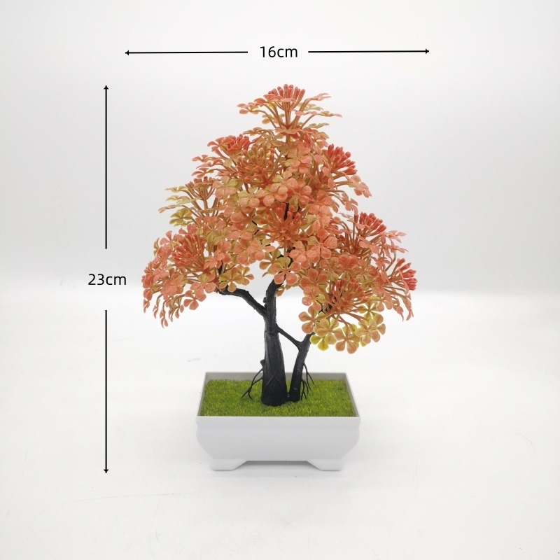 Plantă artificială verde pentru birou, bonsai de cireș din plastic în vază, decor fără întreținere