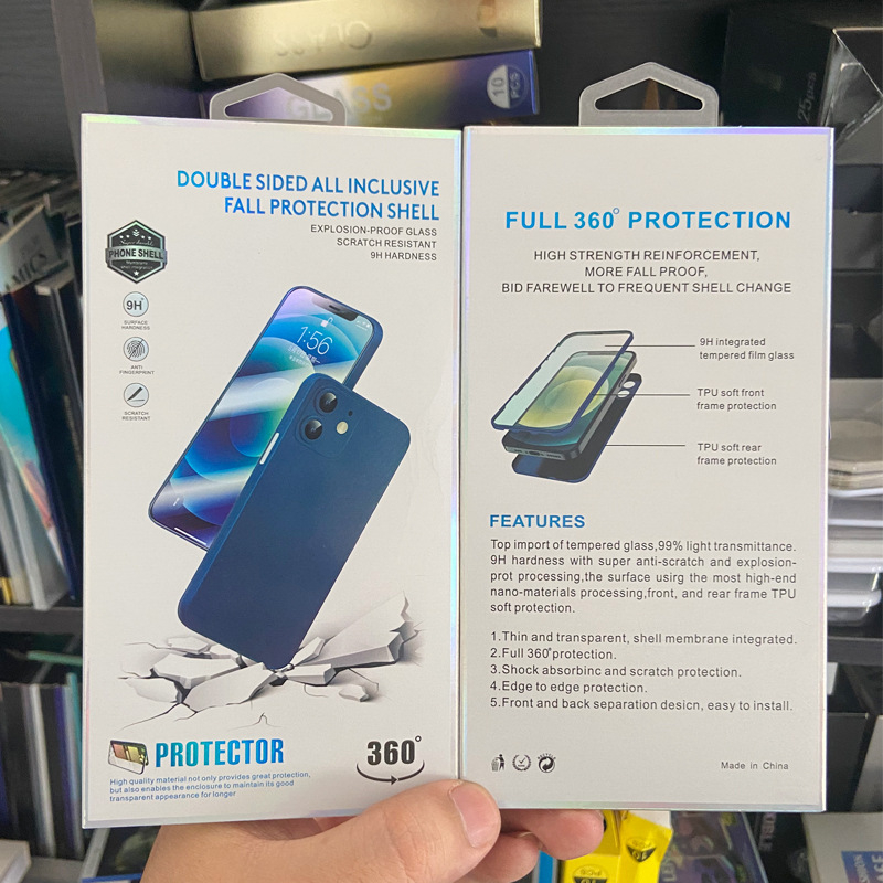 Sve-u-jednom 360° kutija za pakiranje za iPhone kućište i zaštitnu foliju od kaljenog stakla, prozirna plastična kutija s UV tiskom