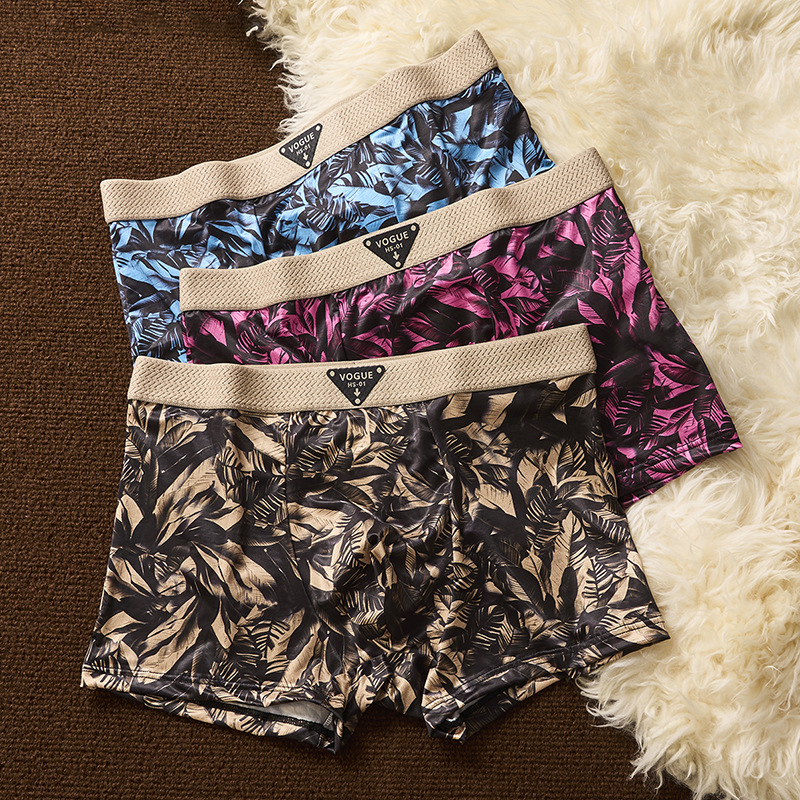 Muške boxerice od ice-silk s trendovskim otiscima, srednji pojas, udobne za sve sezone, plus veličina, brzo sušeće, za kućnu upotrebu