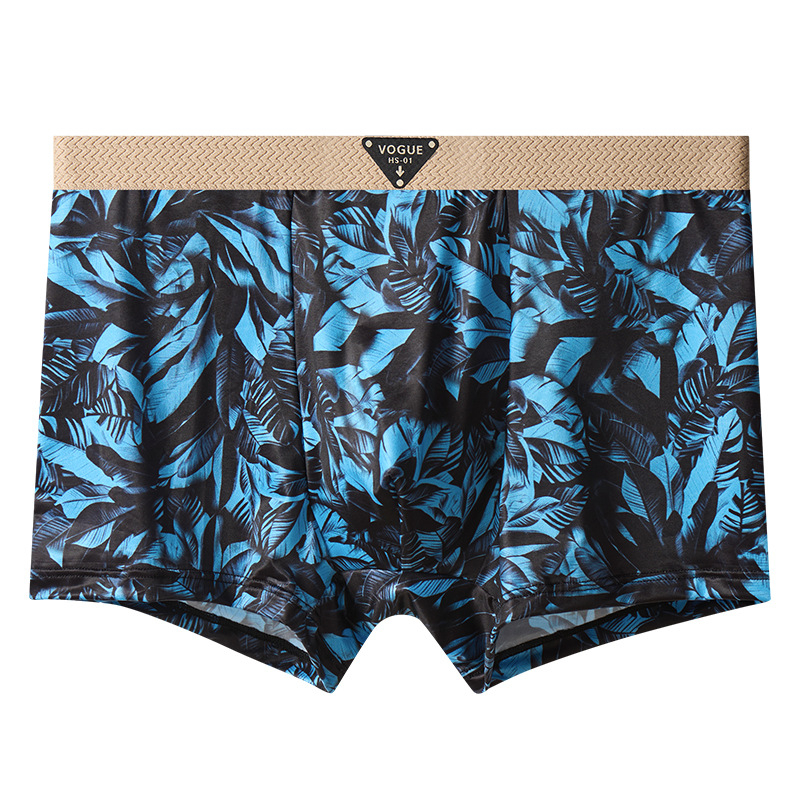 Muške boxerice od ice-silk s trendovskim otiscima, srednji pojas, udobne za sve sezone, plus veličina, brzo sušeće, za kućnu upotrebu