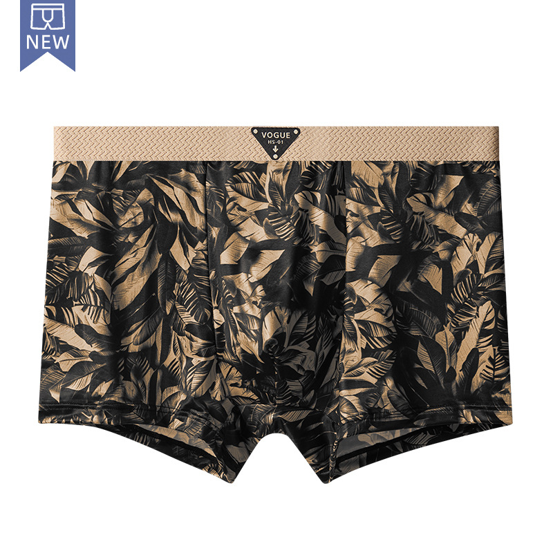 Muške boxerice od ice-silk s trendovskim otiscima, srednji pojas, udobne za sve sezone, plus veličina, brzo sušeće, za kućnu upotrebu