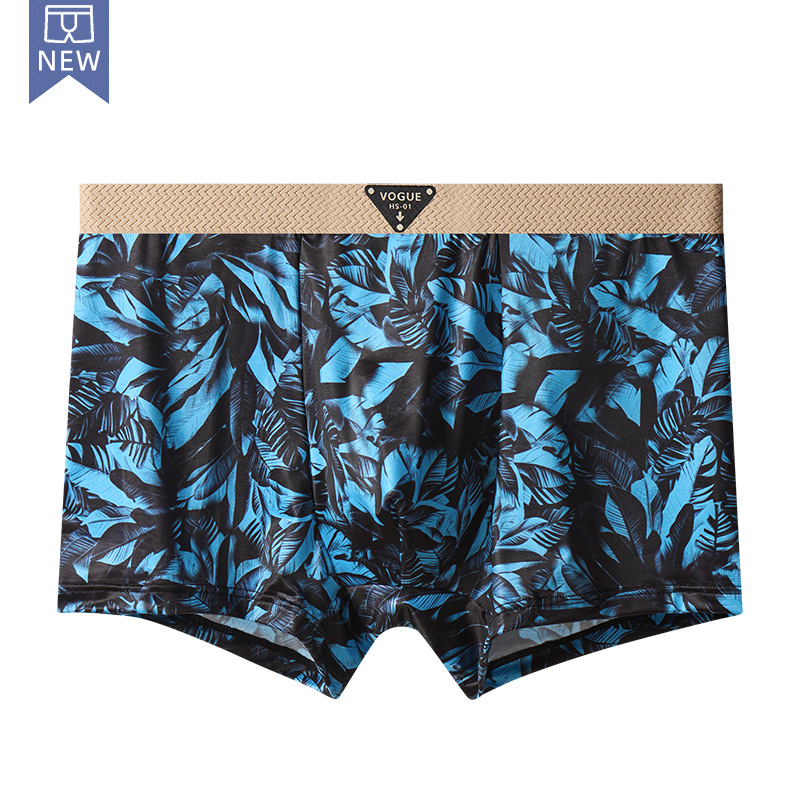 Muške boxerice od ice-silk s trendovskim otiscima, srednji pojas, udobne za sve sezone, plus veličina, brzo sušeće, za kućnu upotrebu
