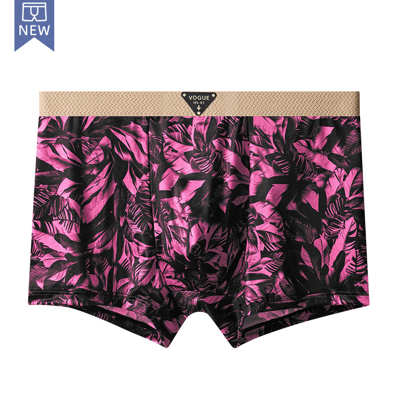 Muške boxerice od ice-silk s trendovskim otiscima, srednji pojas, udobne za sve sezone, plus veličina, brzo sušeće, za kućnu upotrebu