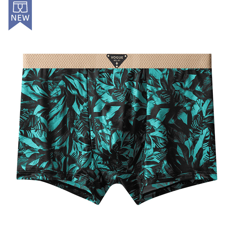 Muške boxerice od ice-silk s trendovskim otiscima, srednji pojas, udobne za sve sezone, plus veličina, brzo sušeće, za kućnu upotrebu
