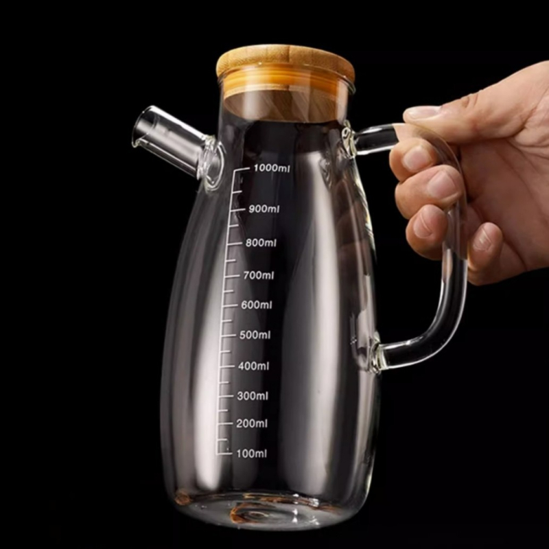 Sticlă pentru ulei cu scară, sticlă din borosilicat înalt, design minimalist îngroșat, capacitate mare, recipient rezistent la căldură pentru sos de soia și oțet