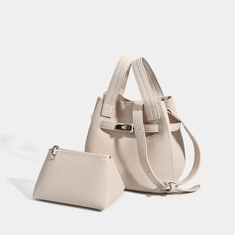 Ženska PU bucket torba s Lychee teksturom, minimalistički dizajn, crossbody torba sa šnrom, proljeće 2026
