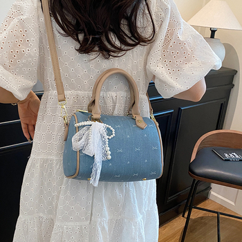 Ženska mala torbica Boston od platna, s crossbody naramenicom, gradski svakodnevni stil