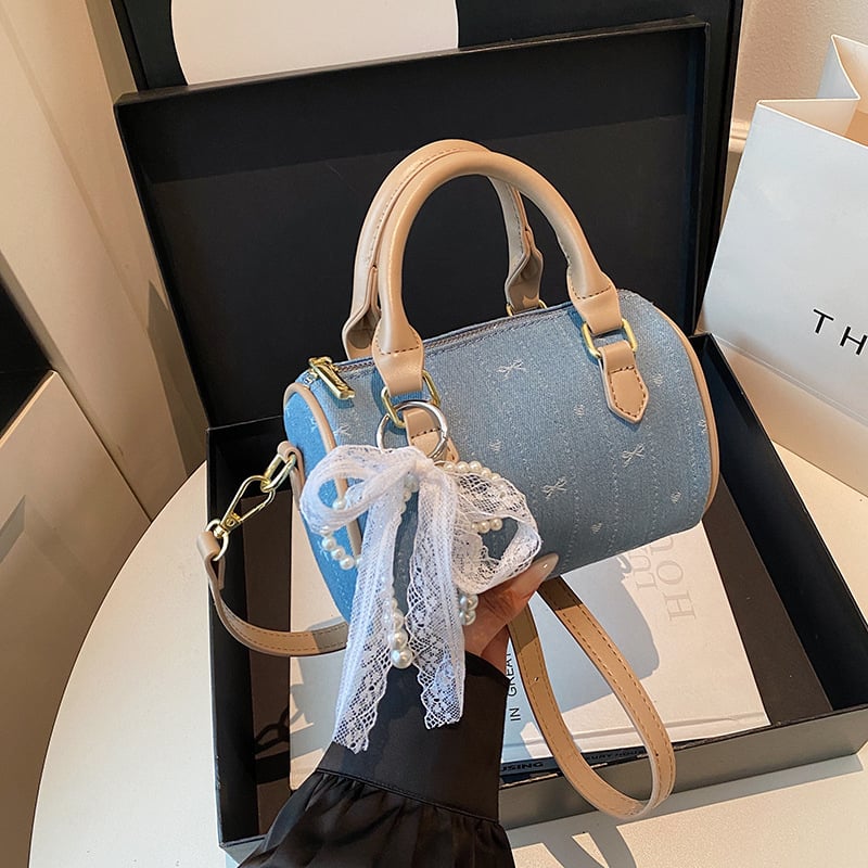 Ženska mala torbica Boston od platna, s crossbody naramenicom, gradski svakodnevni stil
