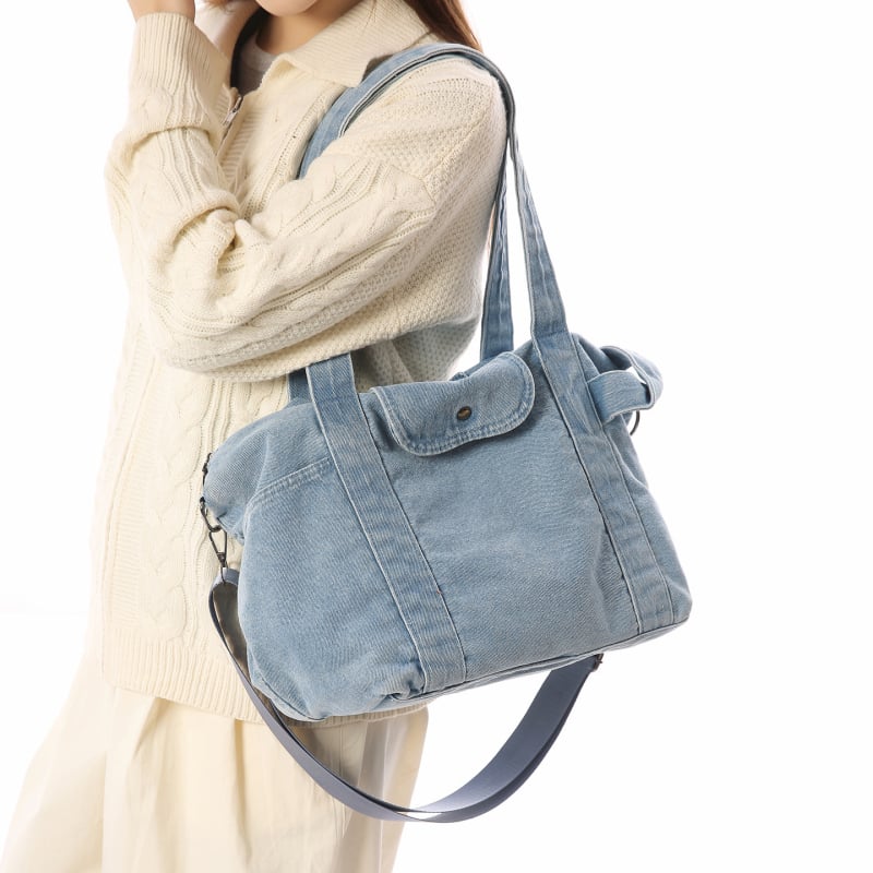 Ženska denim tote torba s velikim kapacitetom, jednostavna torba za rame, nišnog dizajna dnevna crossbody torba