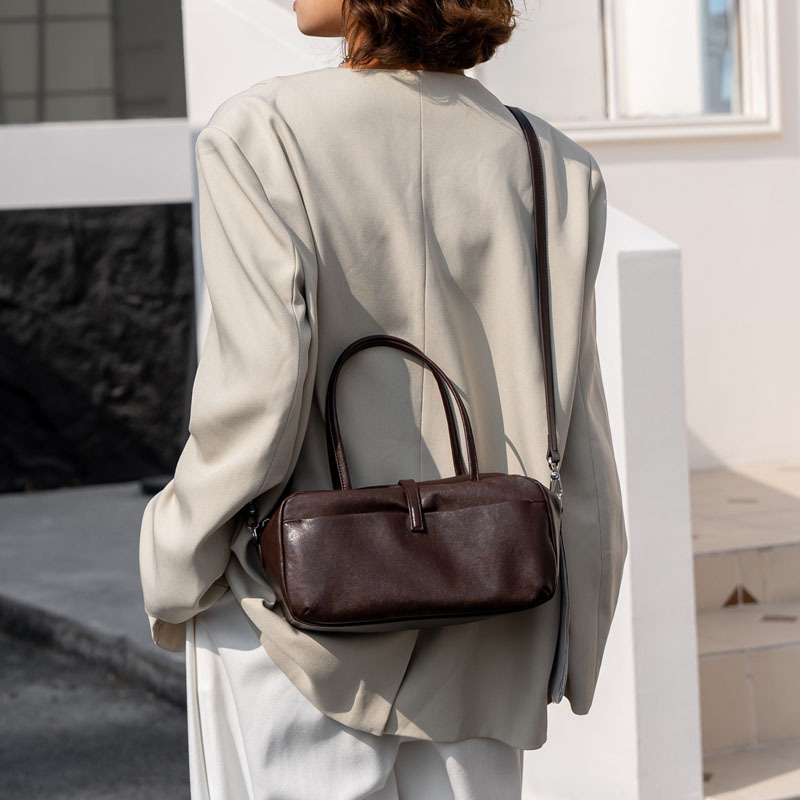 Ženska Boston torba od kože prvog sloja biljnom tanjenjem, jesen-zimski stil, elegantna retro torba za rame ili preko tijela
