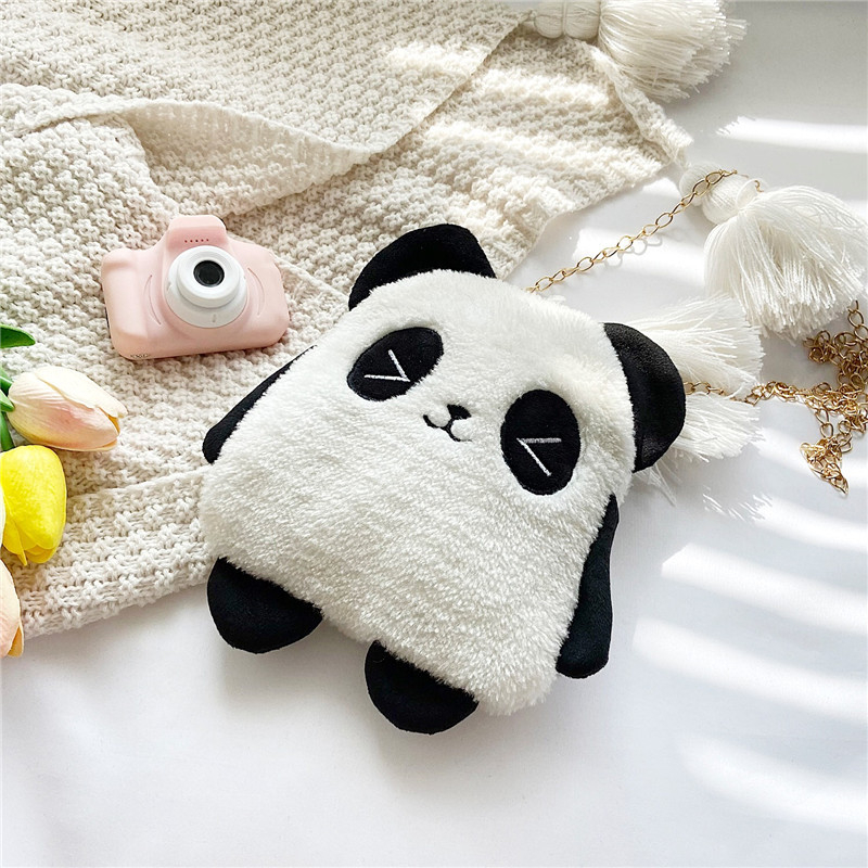 Korejskog stila slatka pliš Panda torba za žene, jesen-zima 2021, mala okrugla crossbody torba s lancem i novčanikom