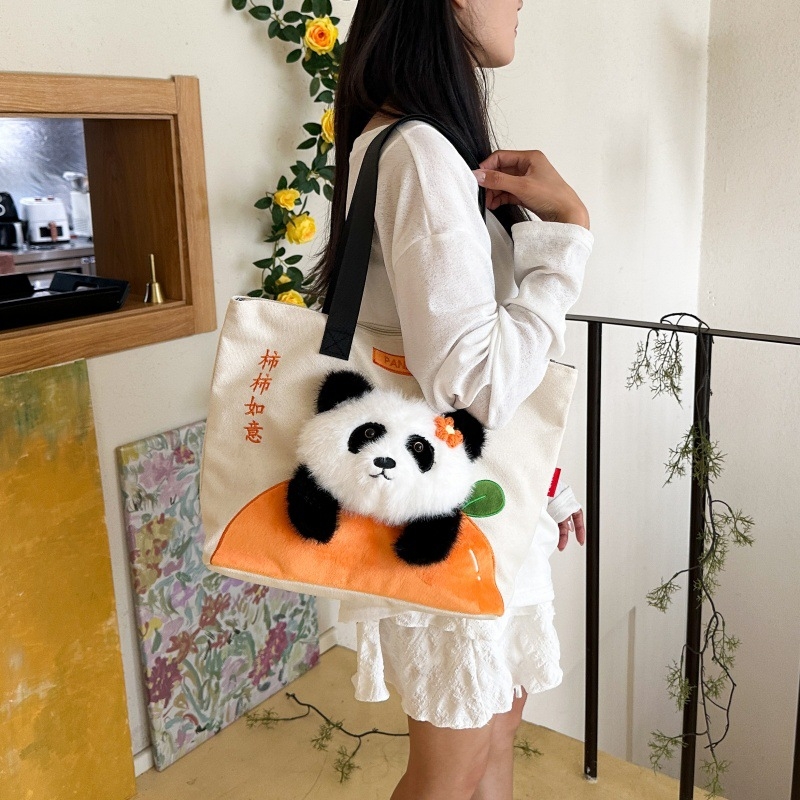 Torba preko ramena s Panda motivom, slatka karikatura na platnenoj torbi za djevojke, studentska dnevna torba, preslatka.