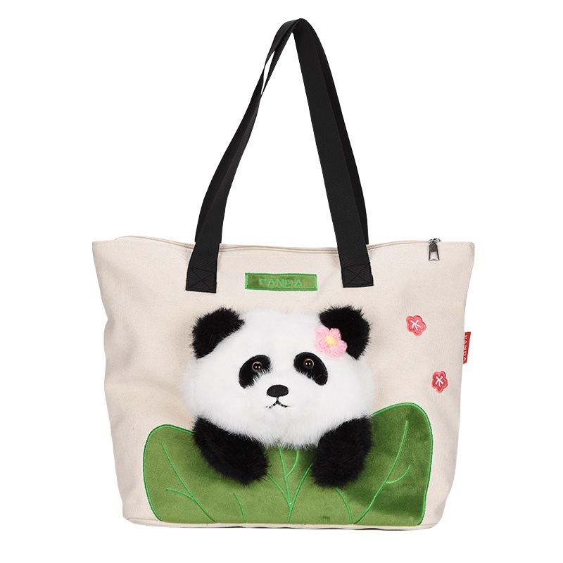 Torba preko ramena s Panda motivom, slatka karikatura na platnenoj torbi za djevojke, studentska dnevna torba, preslatka.