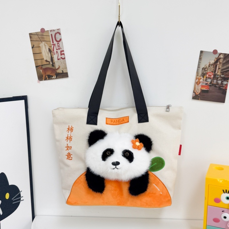 Torba preko ramena s Panda motivom, slatka karikatura na platnenoj torbi za djevojke, studentska dnevna torba, preslatka.