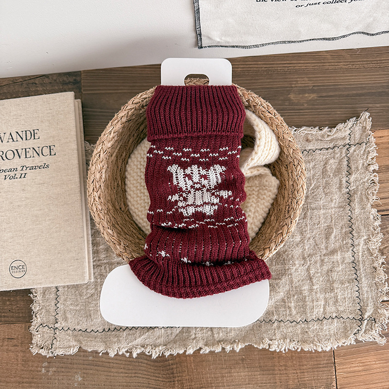 Misscucudog Fair Isle mintás lány zoknik, piros, vastag téli gyerek zoknik, ünnepi