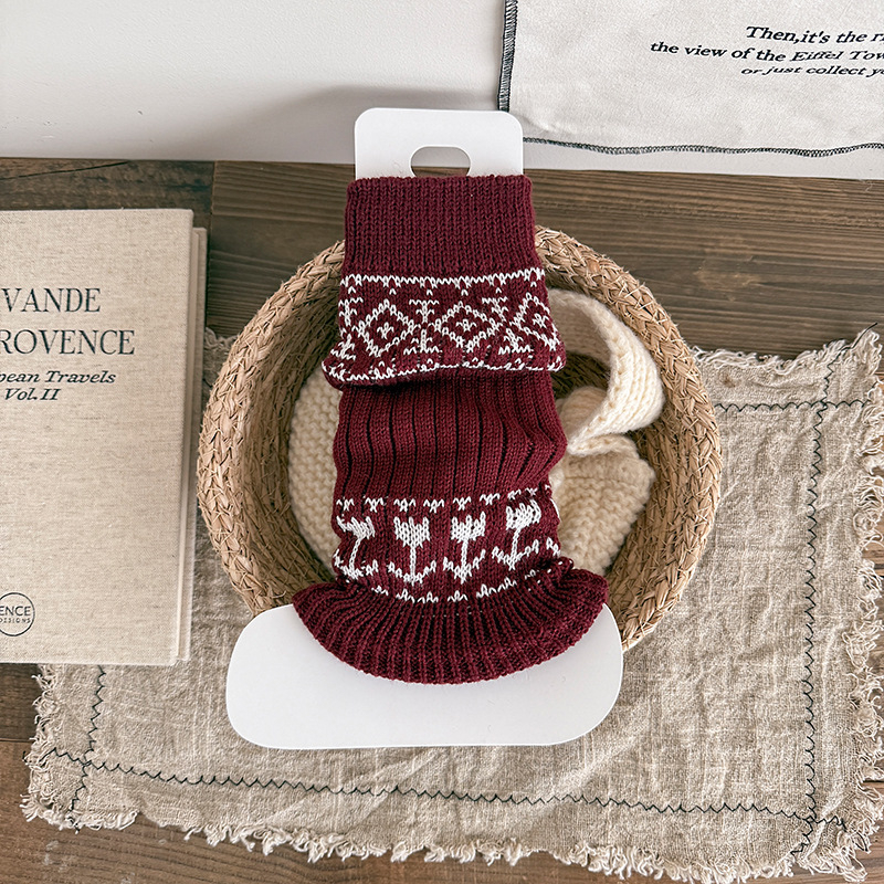 Misscucudog Fair Isle mintás lány zoknik, piros, vastag téli gyerek zoknik, ünnepi