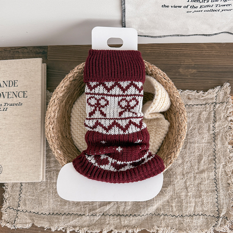 Misscucudog Fair Isle mintás lány zoknik, piros, vastag téli gyerek zoknik, ünnepi