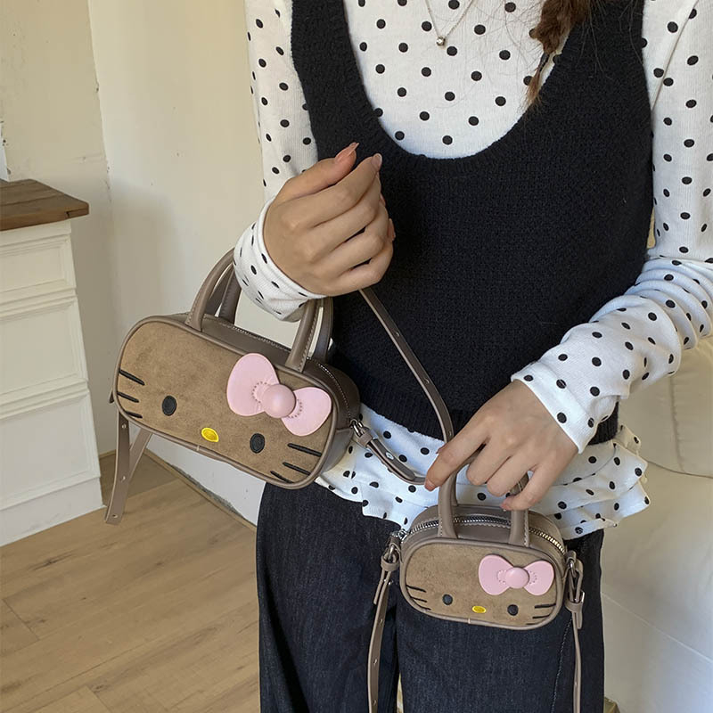 Dječja torbica za jesen 2025, PU suede, s izvezenom mačkom, mini crossbody torba sa zatvaračem