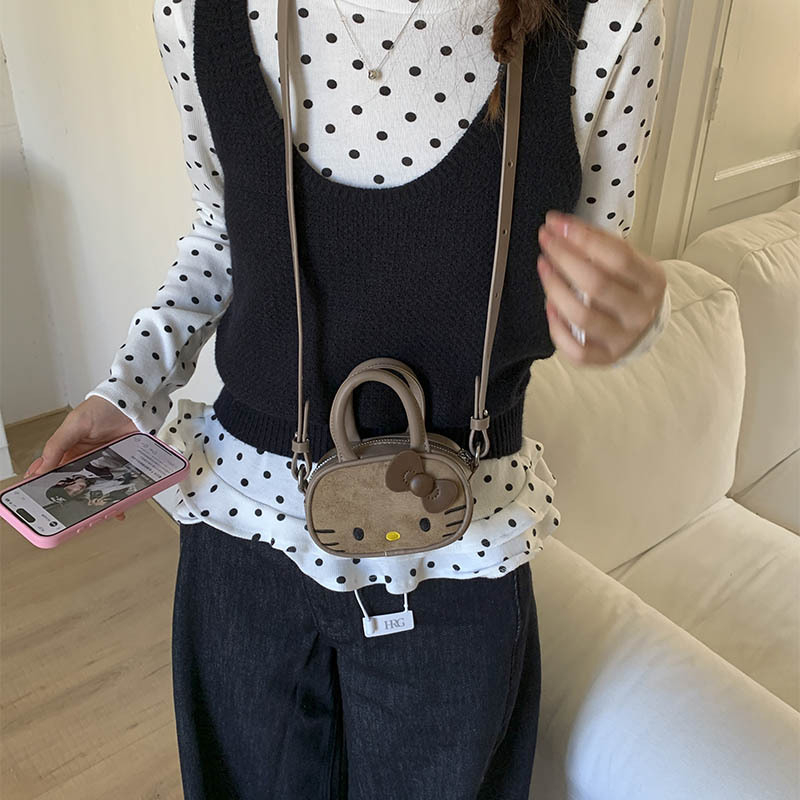 Dječja torbica za jesen 2025, PU suede, s izvezenom mačkom, mini crossbody torba sa zatvaračem