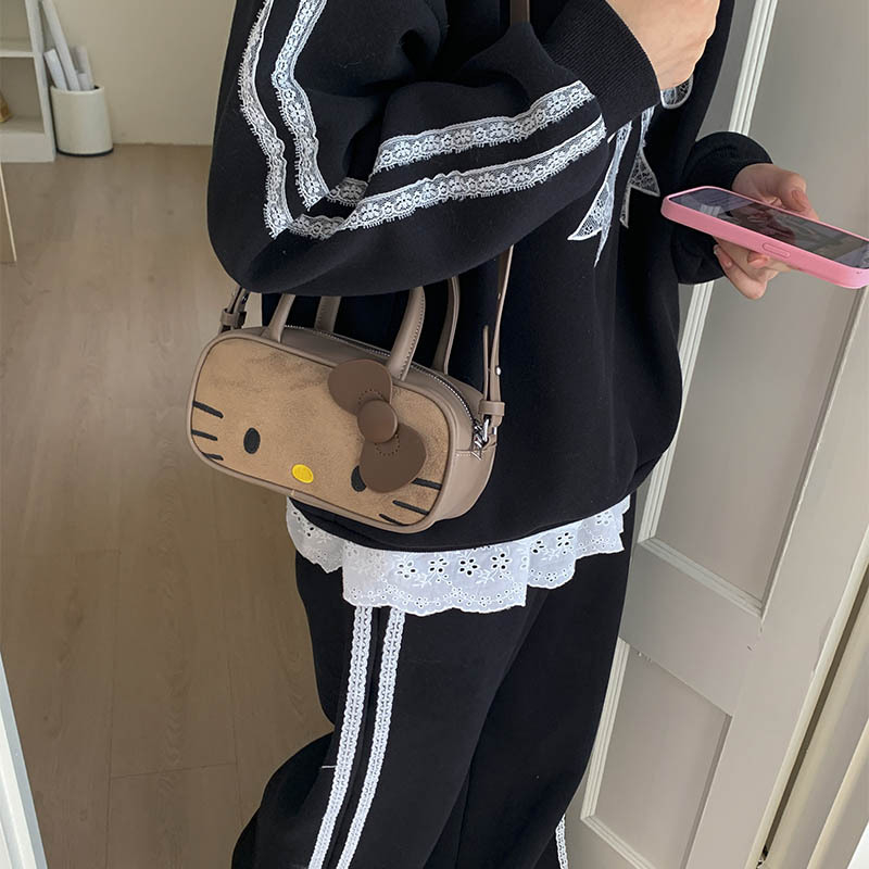 Dječja torbica za jesen 2025, PU suede, s izvezenom mačkom, mini crossbody torba sa zatvaračem