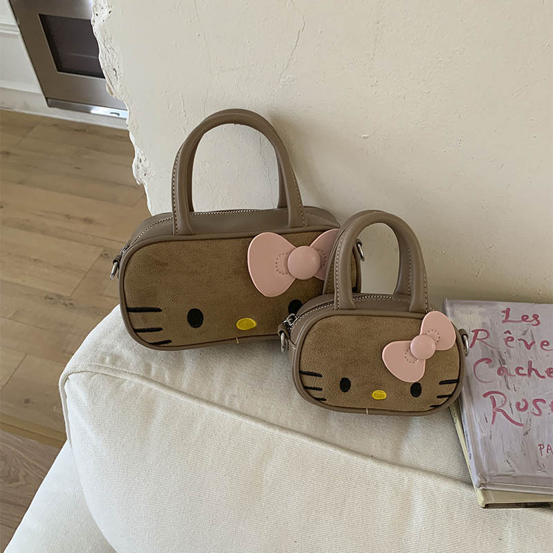 Dječja torbica za jesen 2025, PU suede, s izvezenom mačkom, mini crossbody torba sa zatvaračem