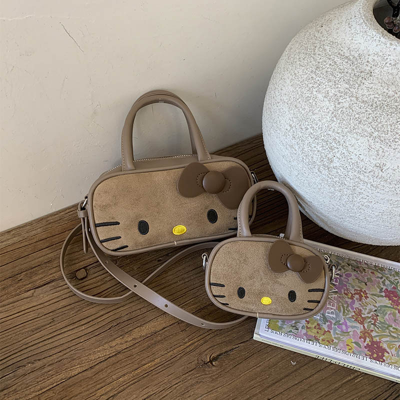 Dječja torbica za jesen 2025, PU suede, s izvezenom mačkom, mini crossbody torba sa zatvaračem