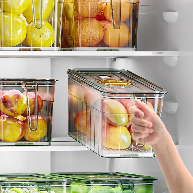 Cutie de depozitare pentru frigider, de calitate alimentară, organizator pentru legume, fructe și ouă, cu mâner