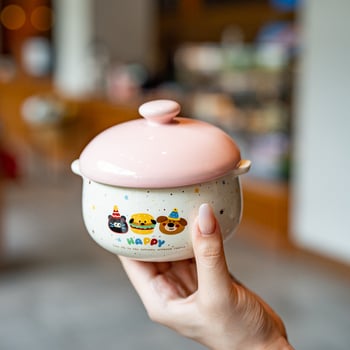 Boluri ceramice cu capac pentru aburirea ouălor, pentru bain-marie și supă, veselă drăguță pentru copii