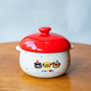 Boluri ceramice cu capac pentru aburirea ouălor, pentru bain-marie și supă, veselă drăguță pentru copii