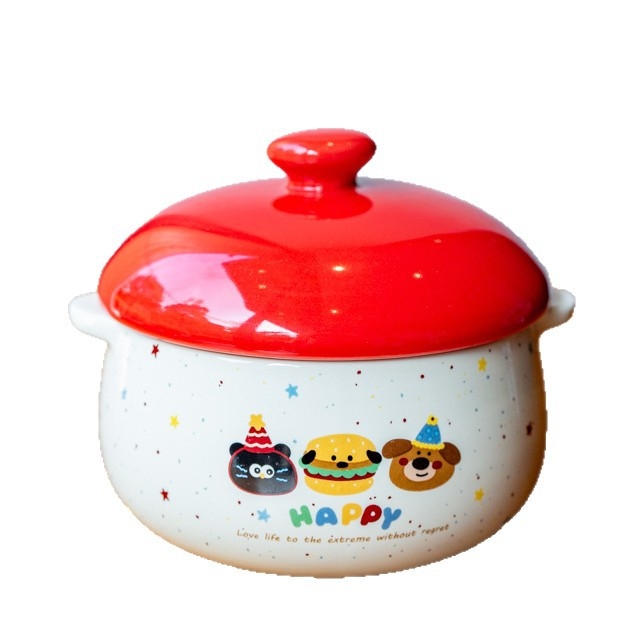 Boluri ceramice cu capac pentru aburirea ouălor, pentru bain-marie și supă, veselă drăguță pentru copii