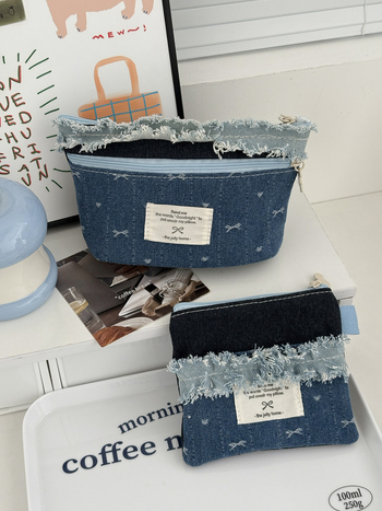 Denim torbica za pohranu s čipkastom mašnicom, za ruž, higijenske uloške i novčiće