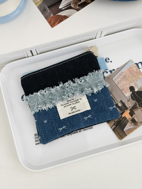 Denim torbica za pohranu s čipkastom mašnicom, za ruž, higijenske uloške i novčiće
