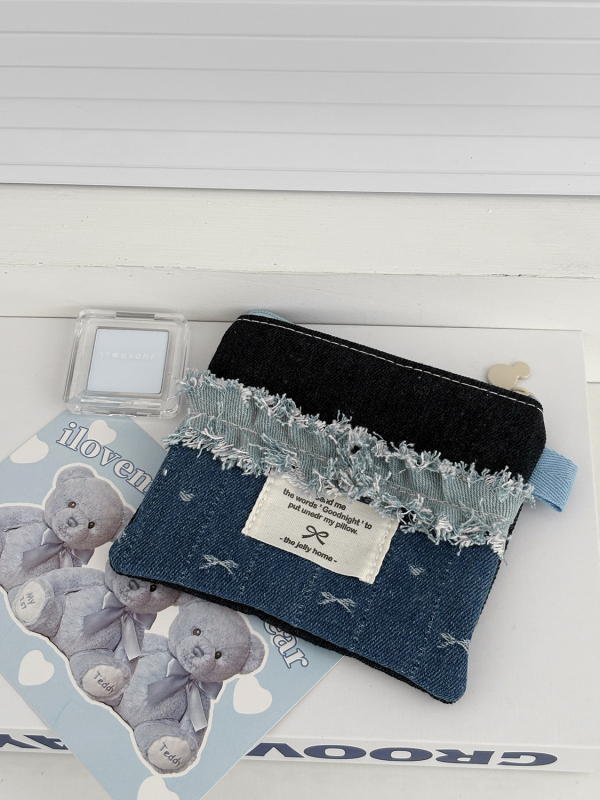 Denim torbica za pohranu s čipkastom mašnicom, za ruž, higijenske uloške i novčiće