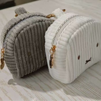 Slatka mini corduroy novčanik sa zipom za novčiće, prijenosni prostor za slušalice i ruž, moderno i svestrano