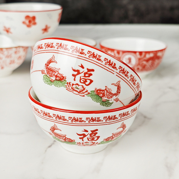 Bowluri ceramice porțelan de 3,6 inchi, boluri mici pentru sos și supă, cu culoare sub glazură, stil chinezesc pentru uz casnic
