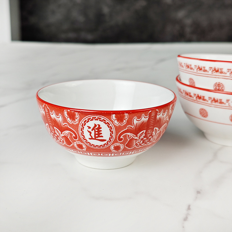 Bowluri ceramice porțelan de 3,6 inchi, boluri mici pentru sos și supă, cu culoare sub glazură, stil chinezesc pentru uz casnic
