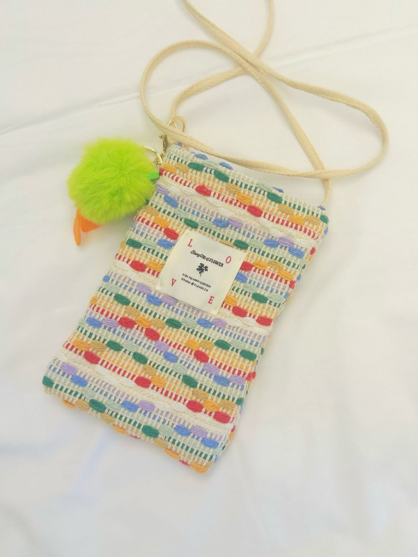 Šarena mini platnena torbica za telefon i kozmetiku, Chanel inspiriran stil, bucket oblik