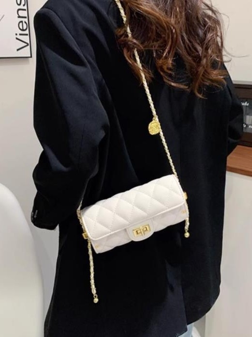 Torba s lancem u dijamantnom uzorku, crossbody stil lipstick, kompaktna ženska cilindrična torba