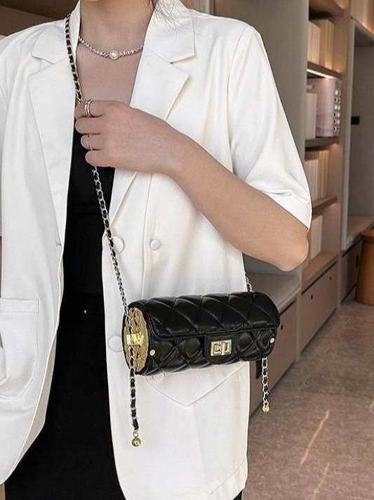 Torba s lancem u dijamantnom uzorku, crossbody stil lipstick, kompaktna ženska cilindrična torba
