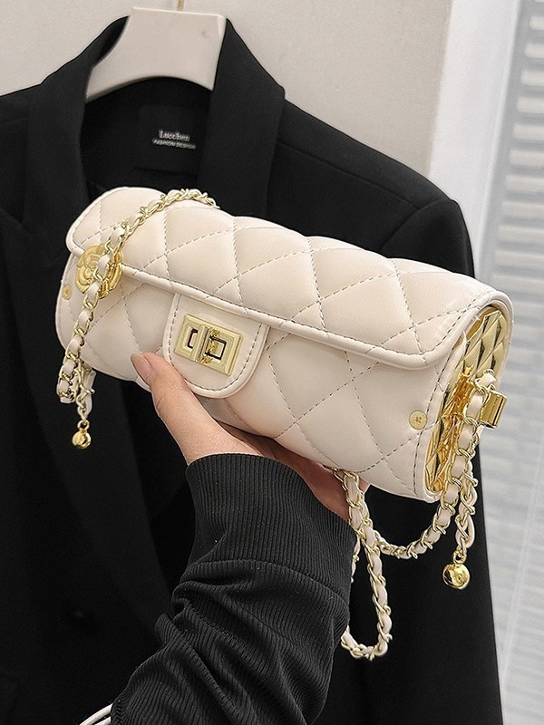 Torba s lancem u dijamantnom uzorku, crossbody stil lipstick, kompaktna ženska cilindrična torba