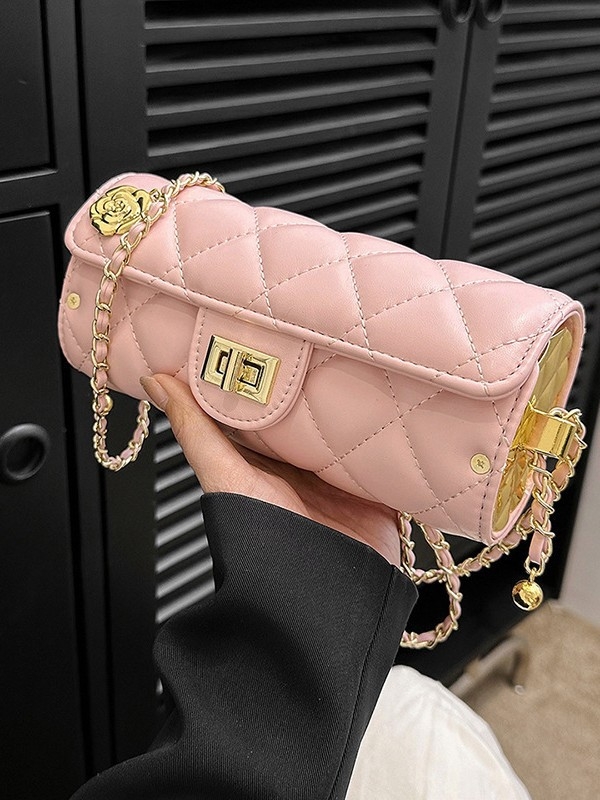 Torba s lancem u dijamantnom uzorku, crossbody stil lipstick, kompaktna ženska cilindrična torba