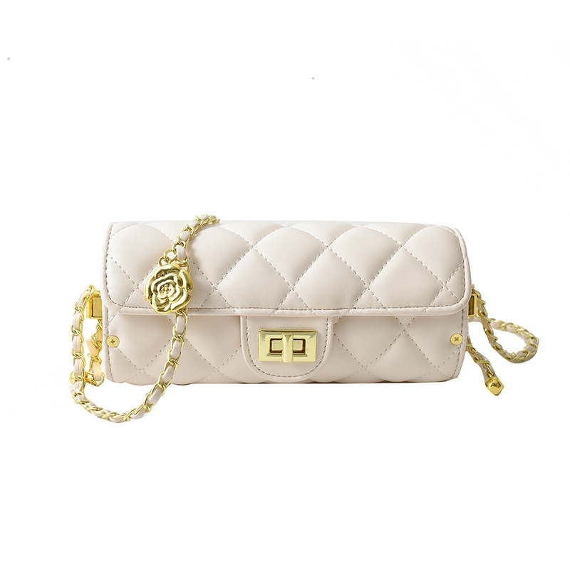 Torba s lancem u dijamantnom uzorku, crossbody stil lipstick, kompaktna ženska cilindrična torba