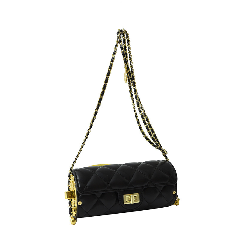 Torba s lancem u dijamantnom uzorku, crossbody stil lipstick, kompaktna ženska cilindrična torba