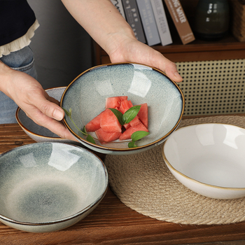 Vas ceramic în stil nordic, bol de salată cu formă neobișnuită, farfurie adâncă, bol de supă din porțelan, retro, practic, cu o imperfecțiune minoră a glazurii