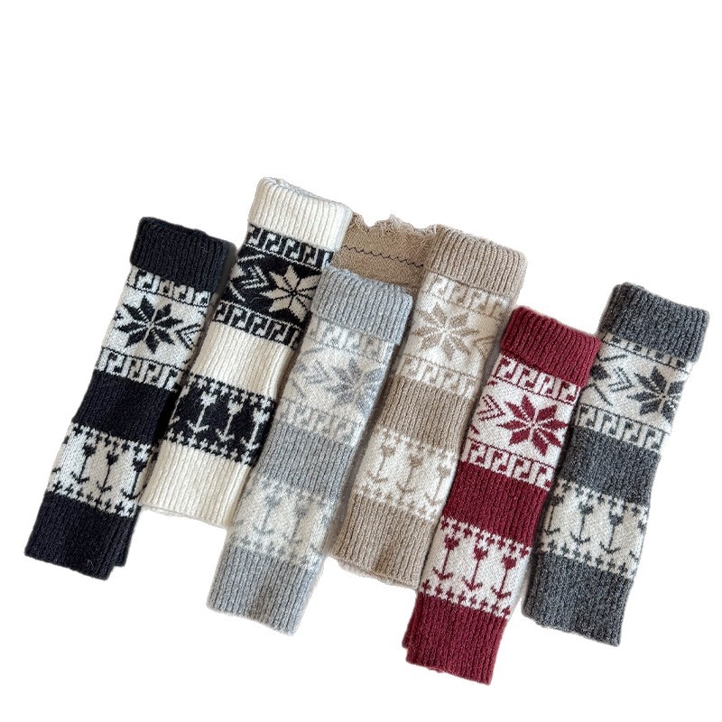 Fair Isle mintás gyerek gyapjú zokni, vastag téli hosszú lábszár zokni, térdvédővel, koreai stílus